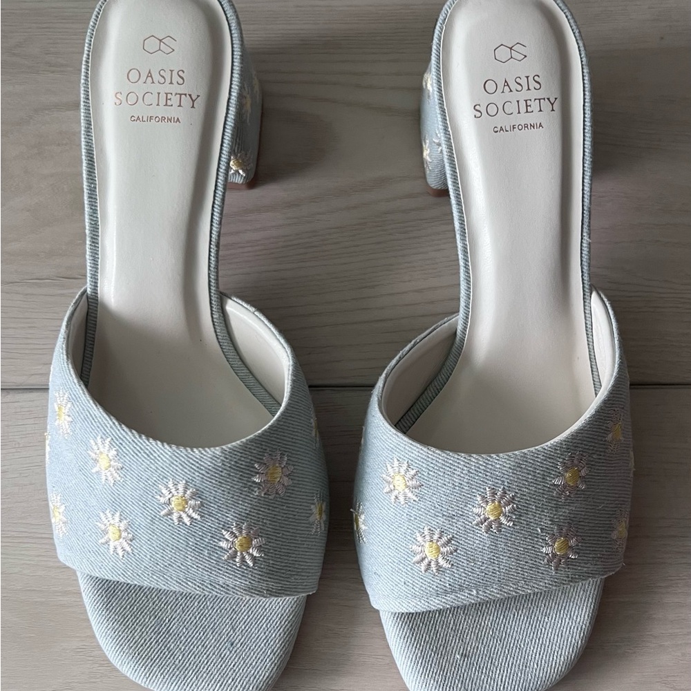 Oasis Society Women's Blue Embroidered Heels